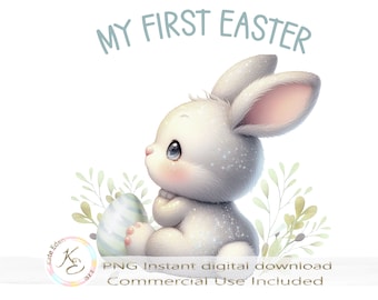 My First Easter PNG, Cute Easter Bunny, Digital Download, Sublimation, Baby Boy Easter, Easter Cards design, First Easter, 1st Easter PNG