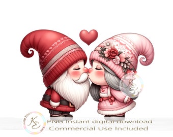 Valentines Gnomes Clipart, Valentines PNG, St Valentines Day, Love, Instant Digital Download, Gnome Sublimation, Valentines Clipart, Kiss,