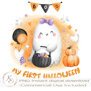 Il mio primo PNG di Halloween, Sublimation Design, Baby 1st Halloween, Cute Little Boo, Pumpkins, Instant Download, Cute Little Ghost Girl, h3