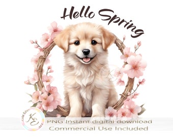 Golden Retriever, Spring Animals Clipart, Digital Download, Sublimation, Dog Lover, Puppy PNG, Easter PNG, Spring Images, card making images