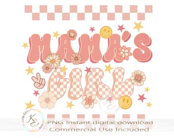 Retro Mama's Girl PNG, Girl Mama, Matching Girl Mom, Mom Daughter, Sublimation Designs, Smiley face, Mamas Minis, Groovy, Download, r3