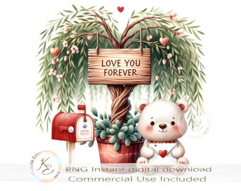 Valentine's day PNG, Cute Bear, Valentine's Day Digital, Sublimation, Download, Cute Valentines, Valentines Printables, Love, Scrapbook,