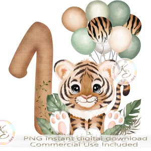 1. Geburtstag PNG, Tiger Erster Geburtstag, Sublimation, 1. Geburtstag Junge, niedliche Dschungeltiere, Safari, Download, erster Geburtstag Dekorationen