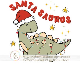 Santasaurus Christmas Kids PNG, Cute Christmas Dinosaur with Santa Hat, Sublimation, Digital Download, Christmas Kids, Funny Xmas, r3