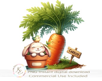 Cute Easter Bunny PNG, Digital Download, Sublimation, Easter PNG, Easter Cards design, Cute Easter, Easter Printables, Easter Carrot
