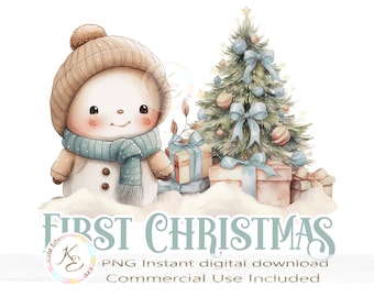 1st Christmas PNG, Boy first Christmas, Vintage, Sublimation, Christmas Card Image, Download, Baby's first Christmas, Cute Snowman PNG,
