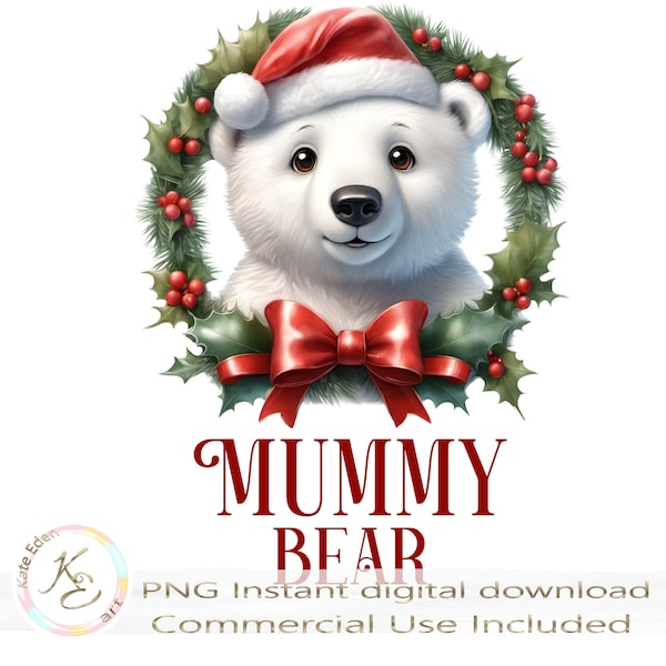 Mummy Bear PNG, Christmas Mum, Family Christmas Ornament, Christmas Matching Family, Sublimation Design, Digital Download, Polar Bear, pb