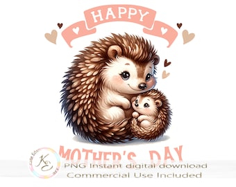Happy Mother's day PNG, Mother's day gifts, Digital download, Hedgehog, Cute Mothers Day, Mothers day sublimation, First Mothers day