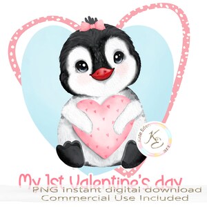 My 1st Valentine's day cute penguin PNG, baby's first Valentines, sublimation, digital download, 1st Valentines SVG, 1st valentines day baby