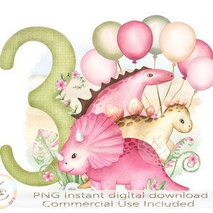 3er cumpleaños dinosaurio, 3er cumpleaños PNG, sublimación, descarga instantánea, dinosaurio rosa PNG, niña de cumpleaños de dinosaurio, niña de tercer cumpleaños,