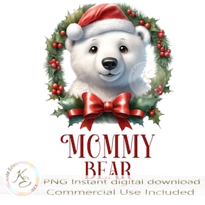 Mamãe Urso PNG, Mamãe De Natal, Família De Natal, Design De Sublimação, Download Digital, Enfeite De Natal De Família, Urso Polar, pb