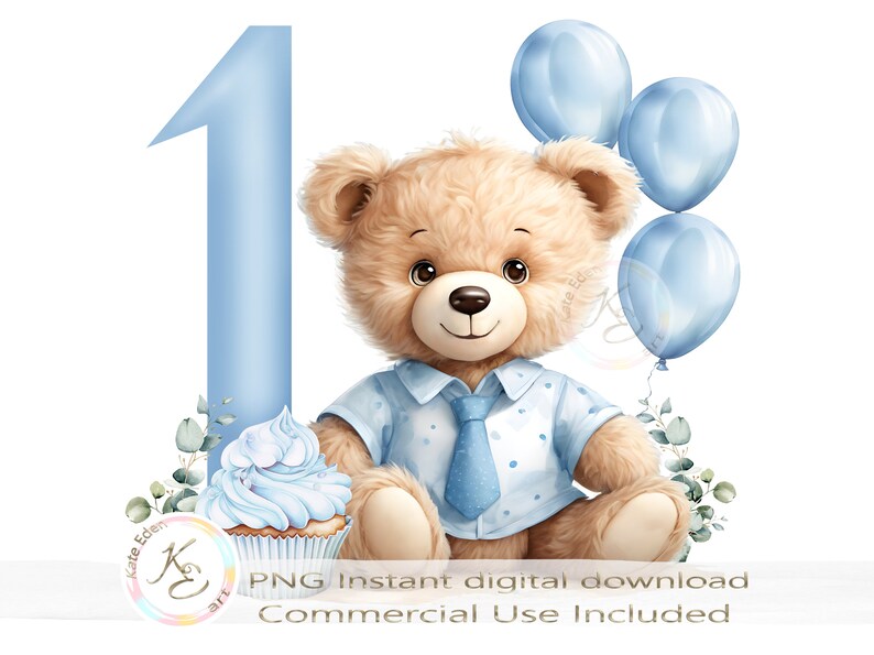 1st Birthday Boy PNG, Beary First Birthday, Cute Teddy Bear, 1st
