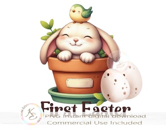 Cute Easter Bunny PNG, Digital Download, Sublimation, Easter PNG, Baby Boy Easter, Easter Cards design, First Easter, 1st Easter PNG