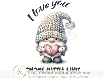 Valentine's Gnome PNG, Printable Valentines, St Valentines Day, Gnome Sublimation Design, Digital Download, Card Image, DIY Valentines,