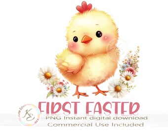 Cute Easter Chick PNG, Digital Download, Sublimation, Easter PNG, Baby Girl Easter, Easter Cards design, First Easter, 1st Easter PNG