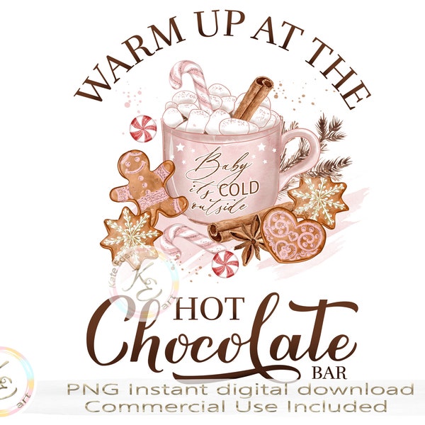 Hot Chocolate Mug PNG, Digital Download, Christmas Signs, Pink Christmas Sublimation, Hot Chocolate station, Hot Cocoa, Kitchen sign, ch3