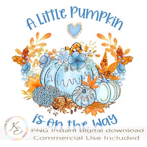 Little Pumpkin Baby Shower PNG, Jesienny Baby Shower, Cyfrowe ogłoszenie o narodzinach chłopca, Natychmiastowe pobieranie, Niebieska dynia, Dynie PNG, Jesienne dziecko,