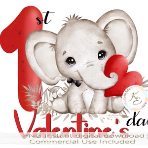 1. Valentinstag PNG, niedlicher Elefant, Babys erster Valentinstag, Sublimation, download, 1. Valentinstag SVG, erster Valentinstag Baby, Clip Art