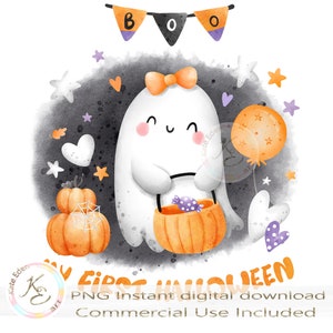 Baby's First Halloween PNG, Sublimazione di Halloween, My 1st Halloween, Cute Little Boo Girl, Pumpkins, Instant Download, Cute Little Ghost, h3