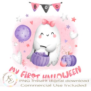 My first Halloween girl, Sublimation PNG, 1st Halloween, cute little Boo, pumpkins, Instant Digital Download, Baby Girl, Sublimation, h3