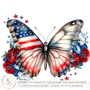 Borboleta Patriótica Americana PNG, Bandeira Americana, Sublimação, Download, Floral, American Girl PNG, Uso Comercial ok, Bandeira dos EUA, 4 de julho,