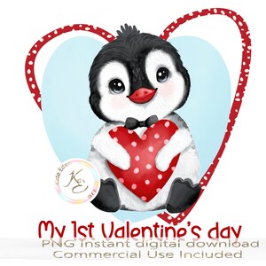 My 1st Valentine's day cute penguin PNG, baby's first Valentines, sublimation, digital download, 1st Valentines SVG, 1st valentines day baby