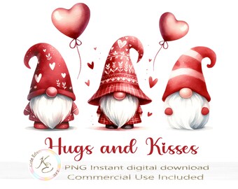 Valentine's Gnomes Clipart, Valentines PNG, St Valentines Day, Gnome Sublimation Design, Digital Download, Card Image, Cute Valentines PNG,