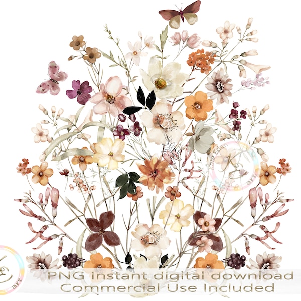 Fleurs pressées PNG, Prairie, Fleurs sauvages, Floral, Cottagecore Design, Boho Wildflowers, Botanique, Nature, Jardin, Télécharger, Sublimation