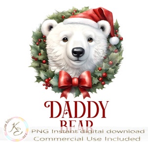 Papa Ours PNG, Famille assortie de Noël, Conception de sublimation, Papa de Noël, Téléchargement numérique, Ornement de Noël familial, Ours polaire, pb