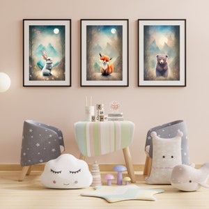 Woodland Animal 3 Set Printable - Storybook Woodland Animal Digital Download - Forest Themed Nursery Art - Decor for Baby and Kids bedrooms