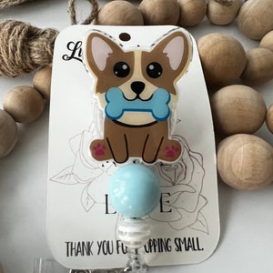 Corgi Badge Reel, Dog Badge Reel, Beaded Badge Reel