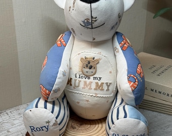 Personalised Memory Bear: Jointed Keepsake Bear- Remembrance Gift from Loved One's Clothing