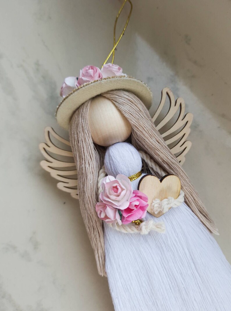 Angelo Decorativo In Legno Con Cuore - 15cm Per Natale, Compleanni O Comunioni - Foto 5