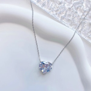 Sterling Silver White Zircon Stone Heart Necklace Silver Chain Bridesmaid Wedding Gift for her Minimalist  Fashion Jewelry