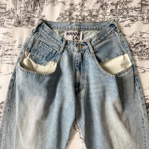 MM6-Style White Pockets Contrasting Jean Low Rise Straight Leg Stylish Jeans