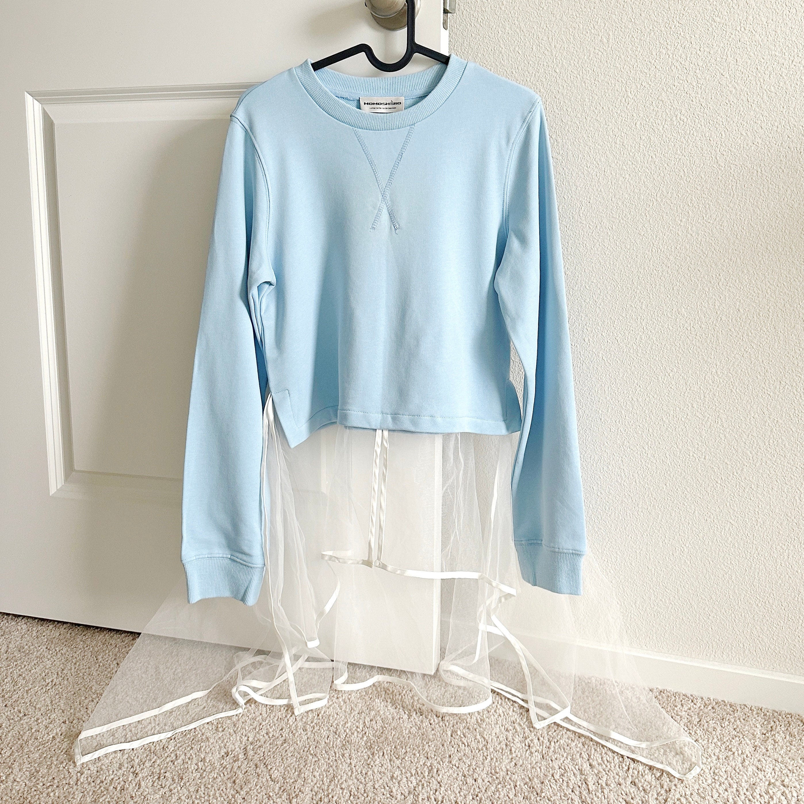 Baby Blue Cropped Sweatshirt: White Tulle Hem, Stylish Top - Etsy