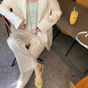 Cotton Rayon Blended Luxury Suit Wrinkled Textured Blazer/Pants Stylish Shiny Suit