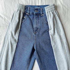 Contrasting Denim Pants Wide Led Relaxed Pants Gray/Blue