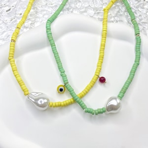 Farben Bead Barock Perlen Anhänger Halskette Bunte Perlen Gelb Grün Steine Halskette Große Perle Mixed Boho Statement Charm Choker Geschenk