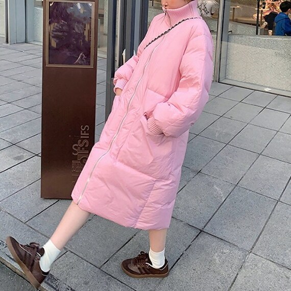 Pink baby Pink Long Real Down Jackets Knit Stand Collar Basic Quilted Puffer Long Down Coats Cute stylish Long Jackets Etsy