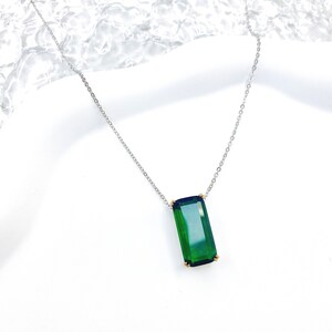 S925 Silver Chain Cubic Emerald Pendant Necklace Green Cubic Zircon 18K Gold Plated Retro Charm Choker Layered Jewelry Gift For Her