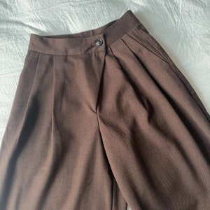 Wool Blend Pleated Relaxed Pants Balloon Pants Brown