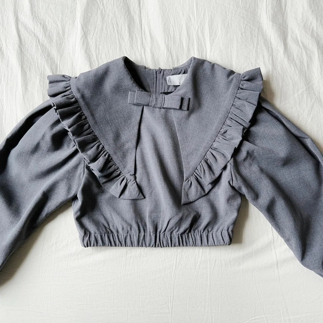 Short Front Ruffle Collar Ruffled Flouncing Collar With Bow/tie Rib Top/short Top Zipper Back ...