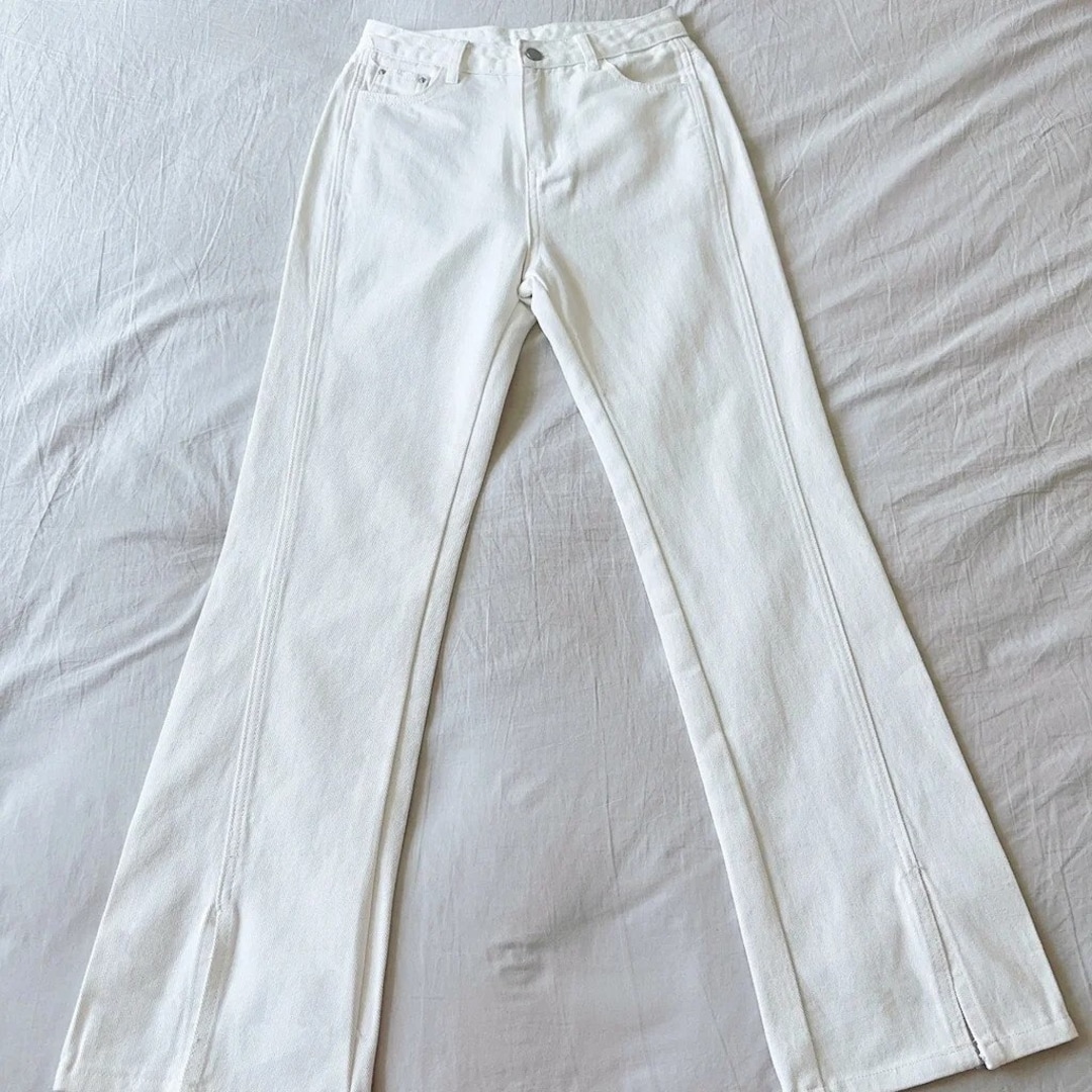 White Straight Leg Jeans Flare Jeans With Vented Hem White - Etsy