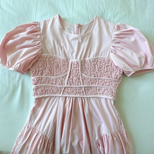 Pink Textured Puff Sleeves Midi Dress Poplin Pleated Deluxe Pretty Slim Dress