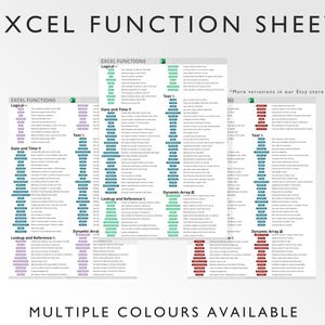 Excel Functions Cheat Sheet | Printable Guide (PDF) - Etsy