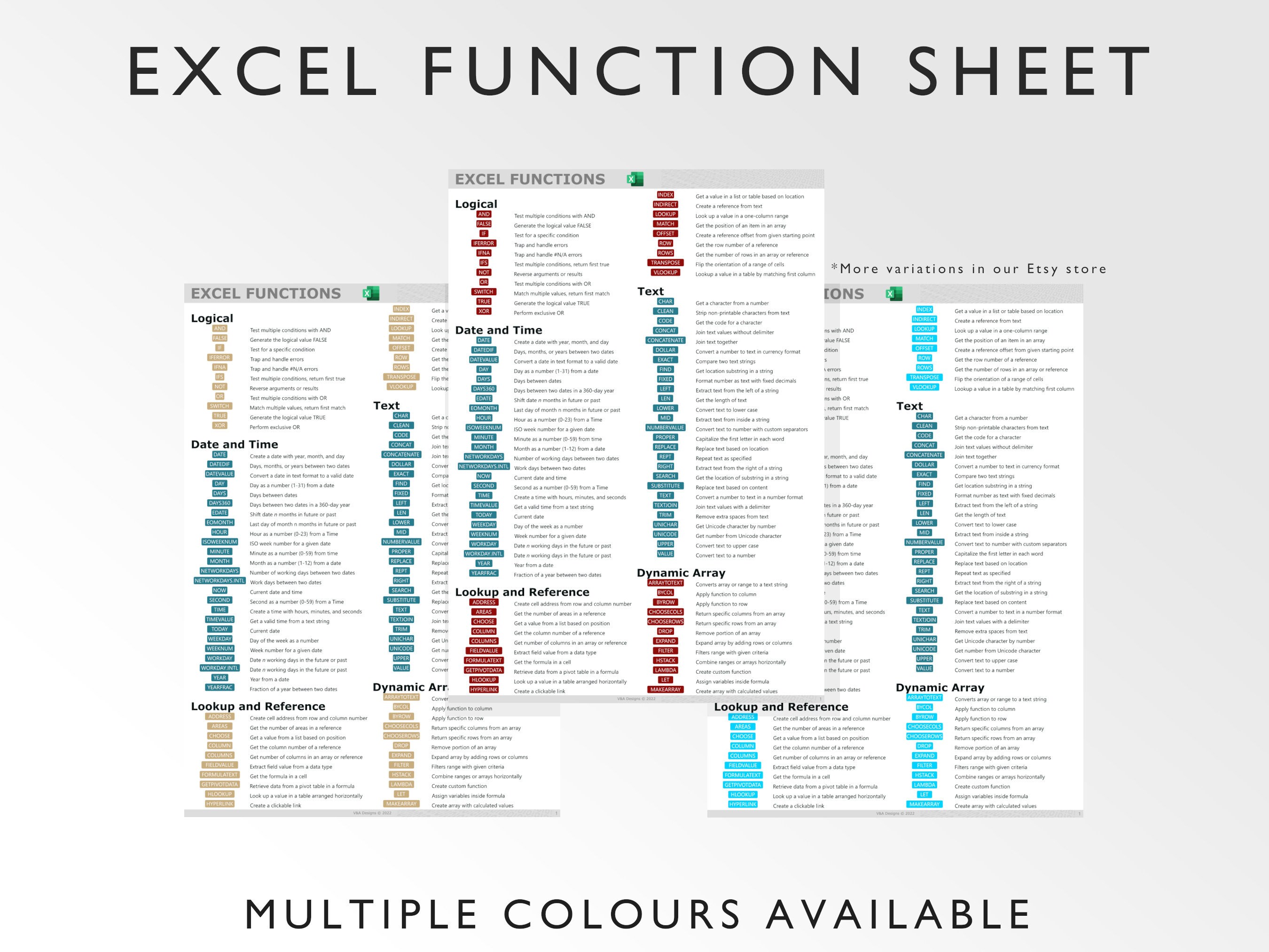 Microsoft Excel Functions Printable Excel Cheat Sheet Workbook ...
