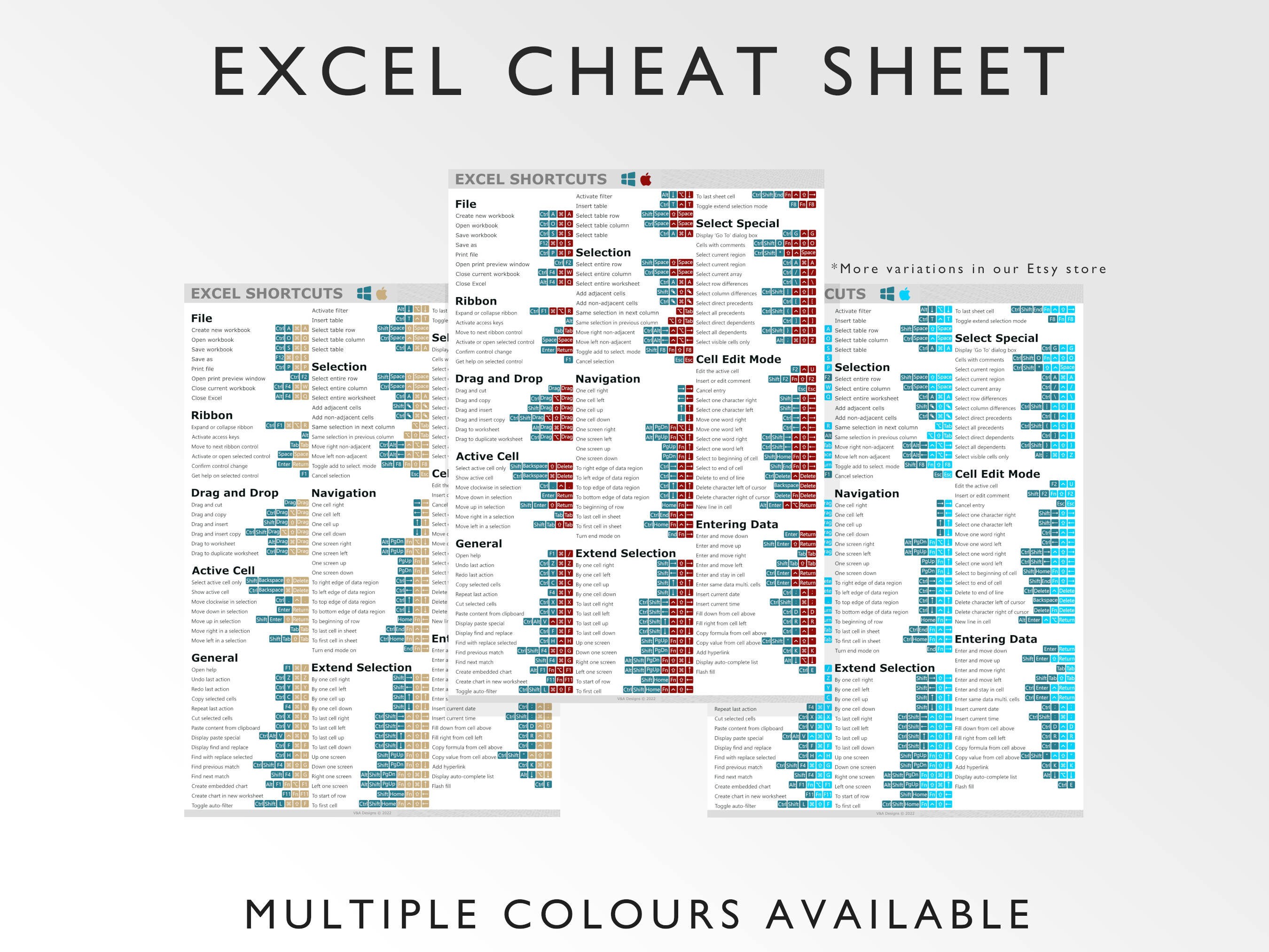 Microsoft Excel Shortcuts Printable Excel Cheat Sheet Etsy Australia
