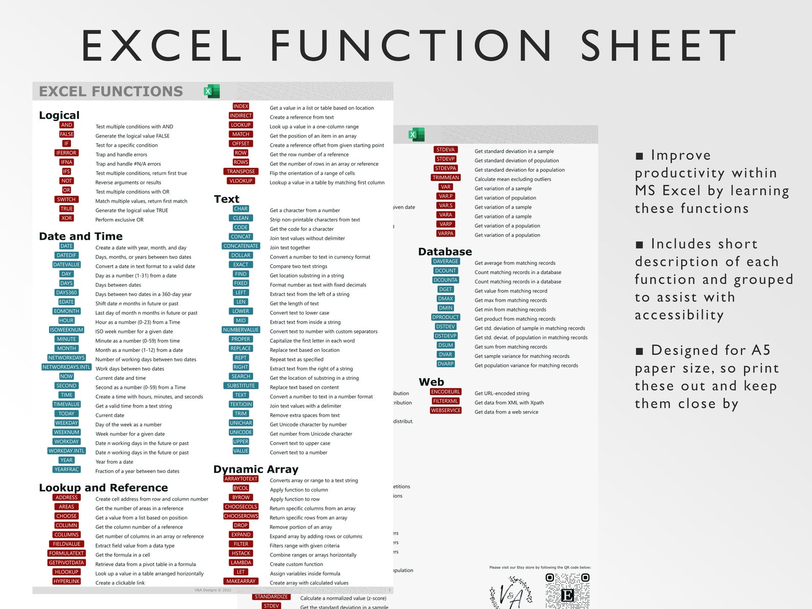 Microsoft Excel Functions Printable Excel Cheat Sheet Workbook ...