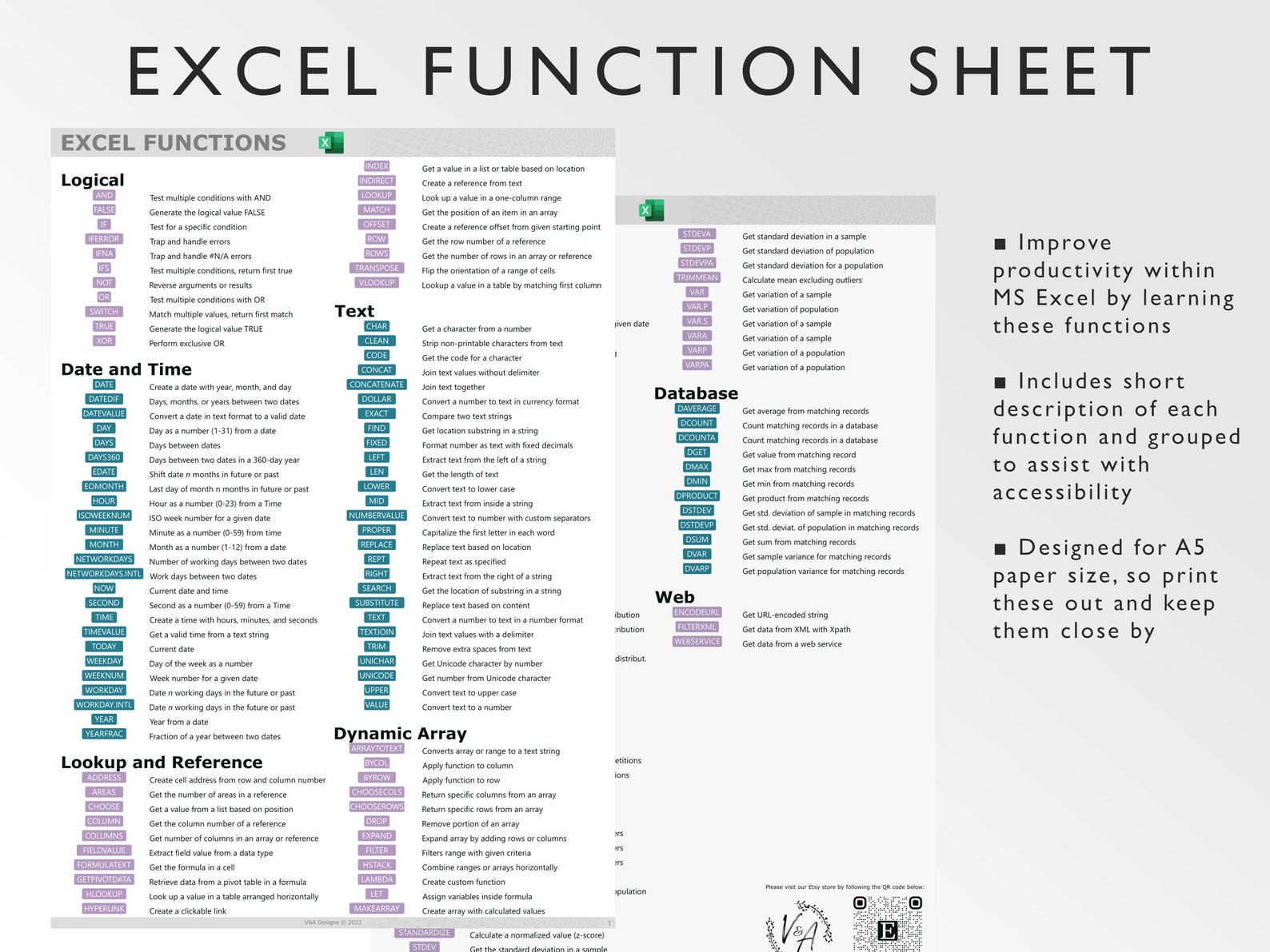 Microsoft Excel Functions Printable Excel Cheat Sheet Workbook ...